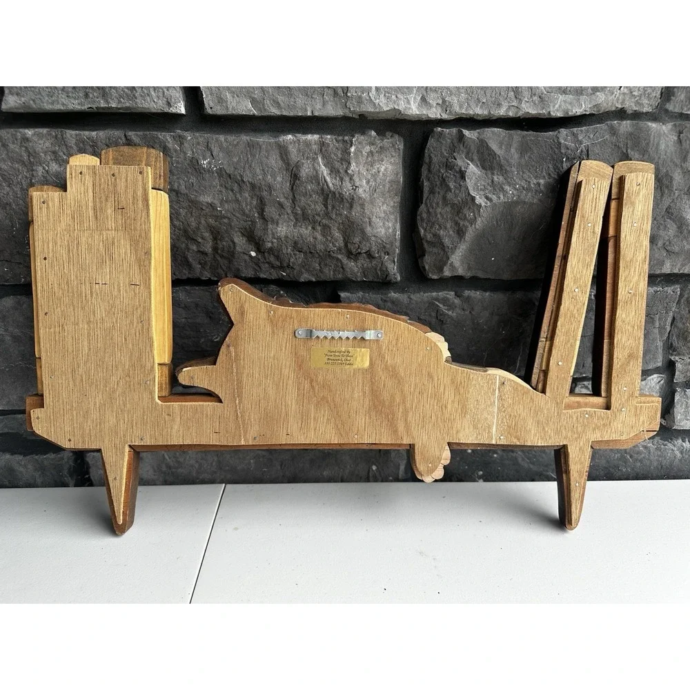 Vintage Intarsia Wood Wall Art Cat Bookshelf Decorative Hanging Cottage Granny
